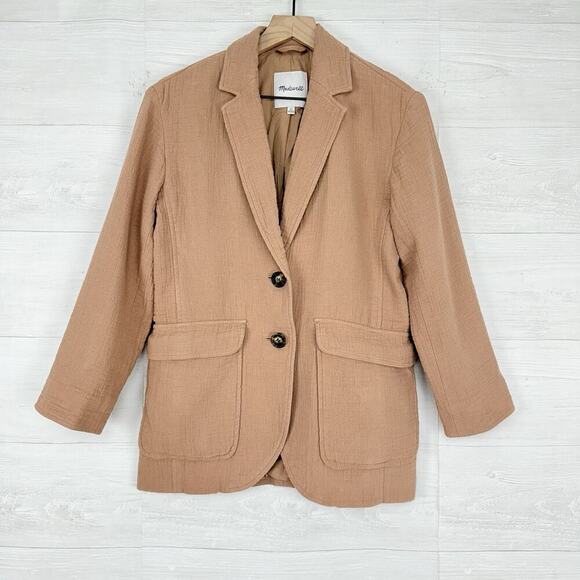 Madewell Blazer Size XS Tan Larsen Cotton Linen Relaxed Minimalist Career Preppy - Picture 3 of 16